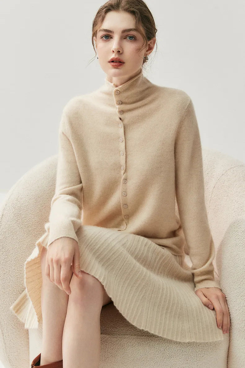 Areum - Langärmelige Kaschmir Strickjacke Mit Knopfleiste