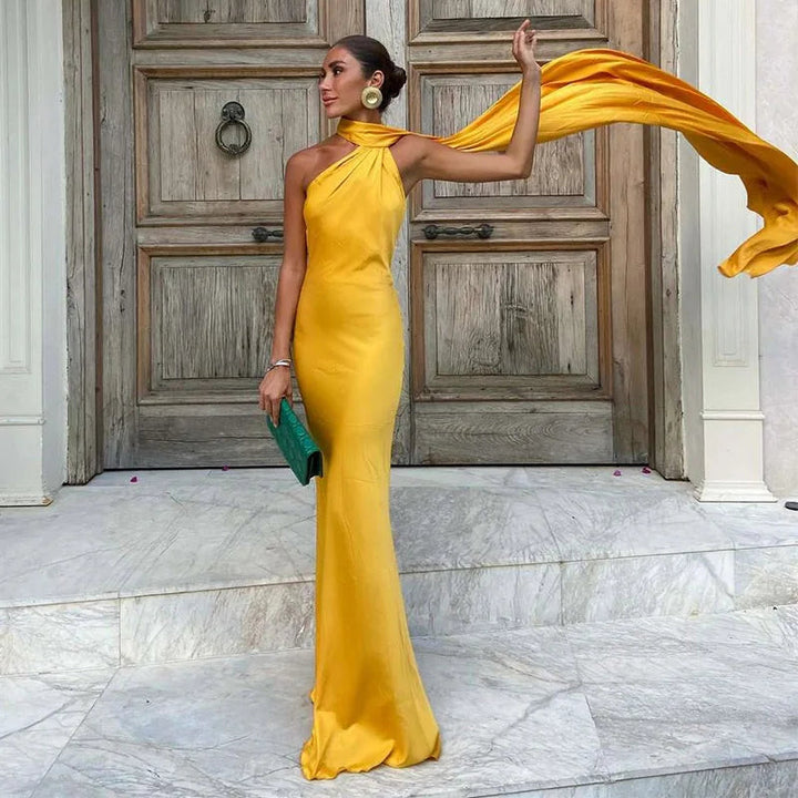 Lucila - Hals Halfter Maxikleid