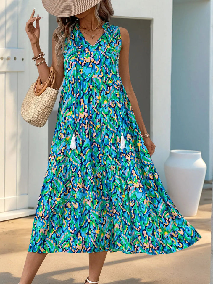 Minhee - Ärmelloses Maxikleid Mit Abstraktem Print Und Stufenschnitt