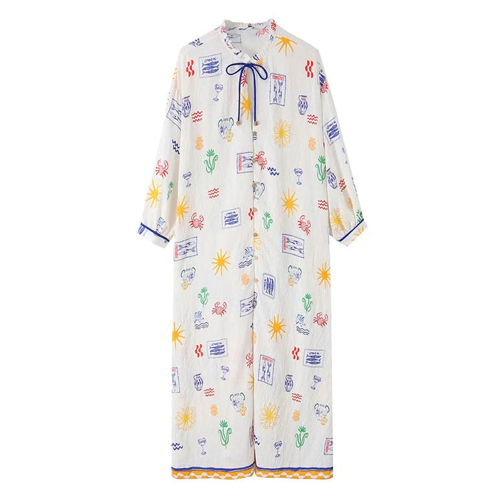 Maris – Langes Kleid mit Print und Ärmeln