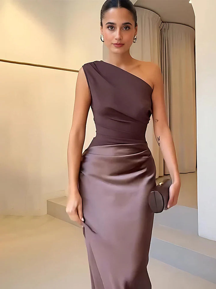 Aleida – Ein-Schulter-Maxikleid Aus Satin