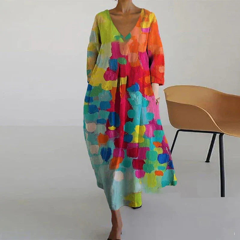 Leticia - Buntes Kleid mit V Ausschnitt