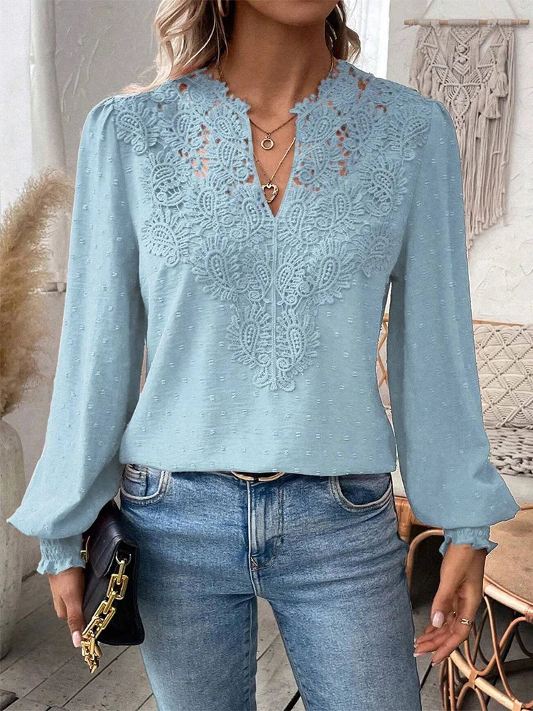 Sondra - Luxuriöse Spitzenbluse Mit V-Ausschnitt