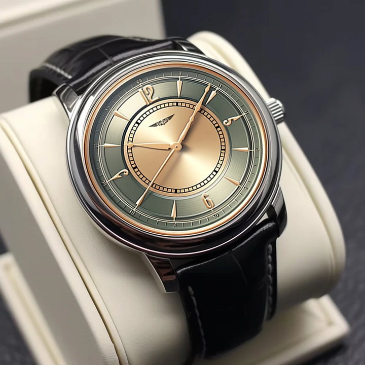 AurexTime – Klassische Lederuhr Mit Zweifarbigem Goldenem Zifferblatt