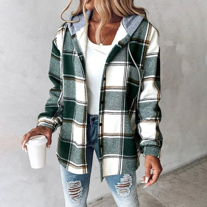 Liene – Karierte Hemd Jacke Mit Kapuze Und Knöpfen