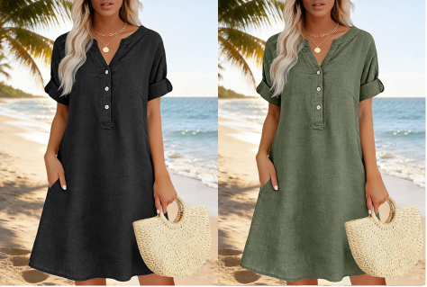 Jolande – Tunika Kleid Mit V-Ausschnitt Und Taschen