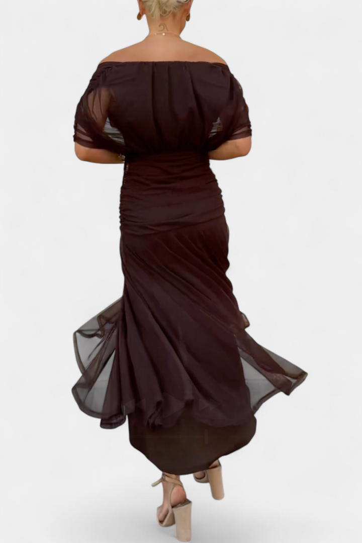 Rawan – Maxikleid Aus Chiffon Mit Schulterfreiem Ausschnitt
