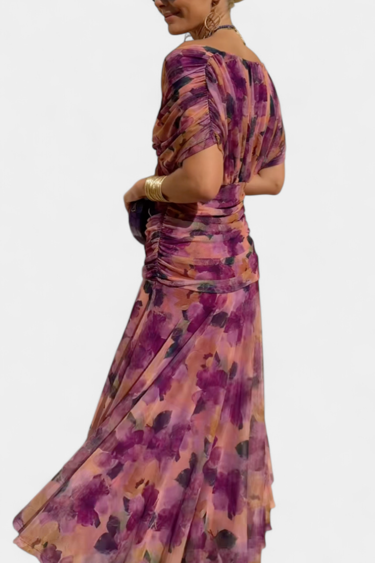 Lordanka – Langes Kleid Mit V-Ausschnitt Und Blumen Muster