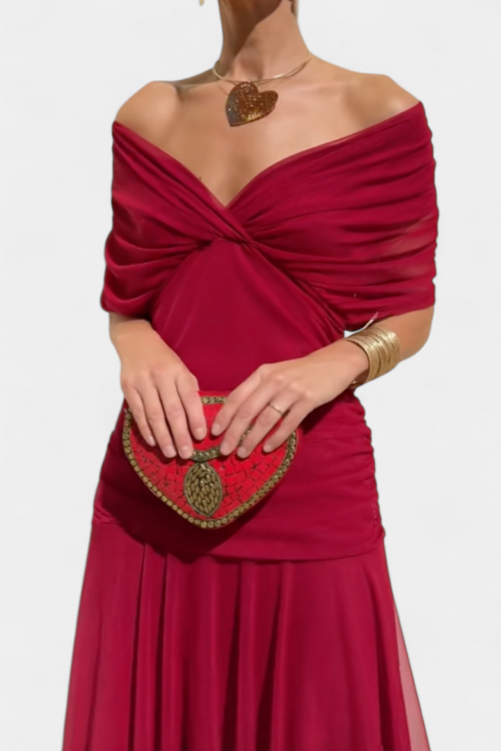 Rawan – Maxikleid Aus Chiffon Mit Schulterfreiem Ausschnitt