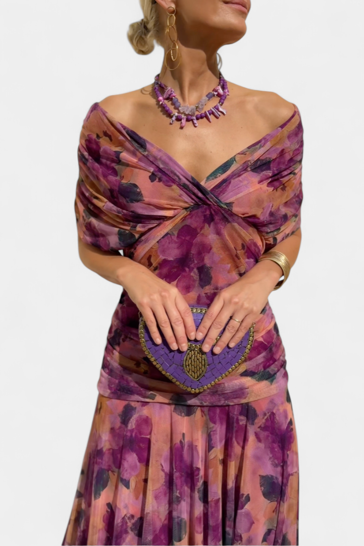 Rawan – Maxikleid Aus Chiffon Mit Schulterfreiem Ausschnitt