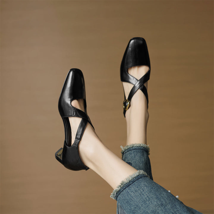Malena - Leder Kreuzriemen Schuhe