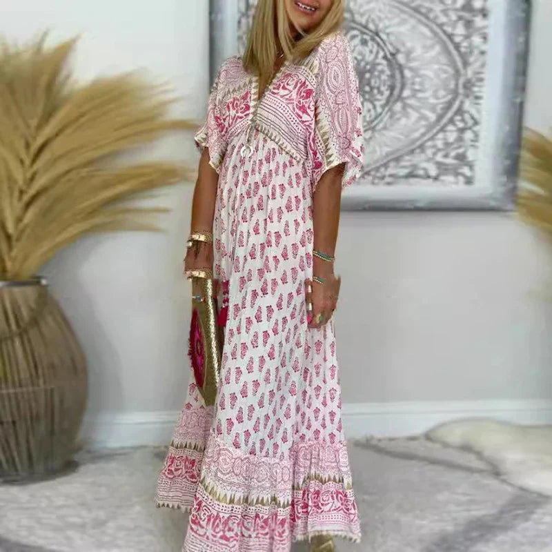 Krista – Boho-Maxikleid Mit Drucken