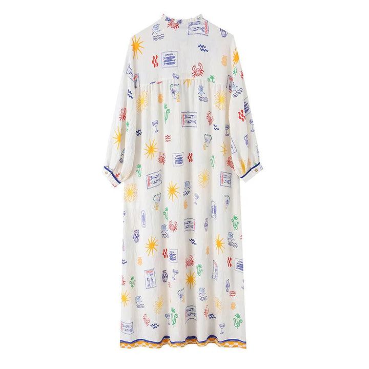 Maris – Langes Kleid mit Print und Ärmeln