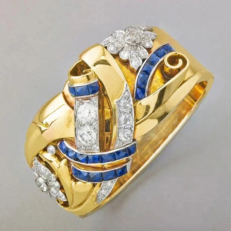 Moonie – Vintage Goldring mit Blauem Zirkonia