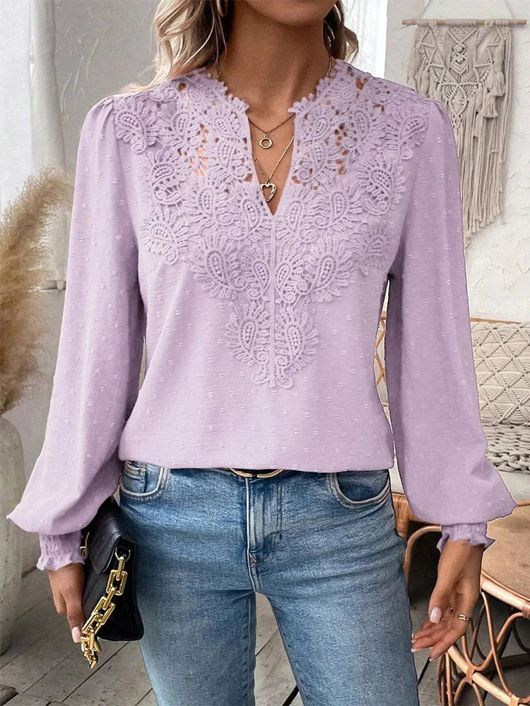 Sondra - Luxuriöse Spitzenbluse Mit V-Ausschnitt