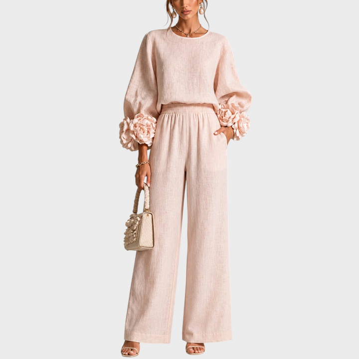 Mersada – Set Aus Langärmeligem Oberteil mit Blumenmuster Und Weit Geschnittener Hose
