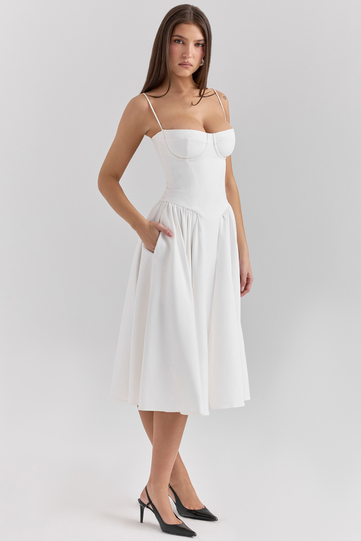 Maissa – Elegantes Midi Kleid mit Ärmeln