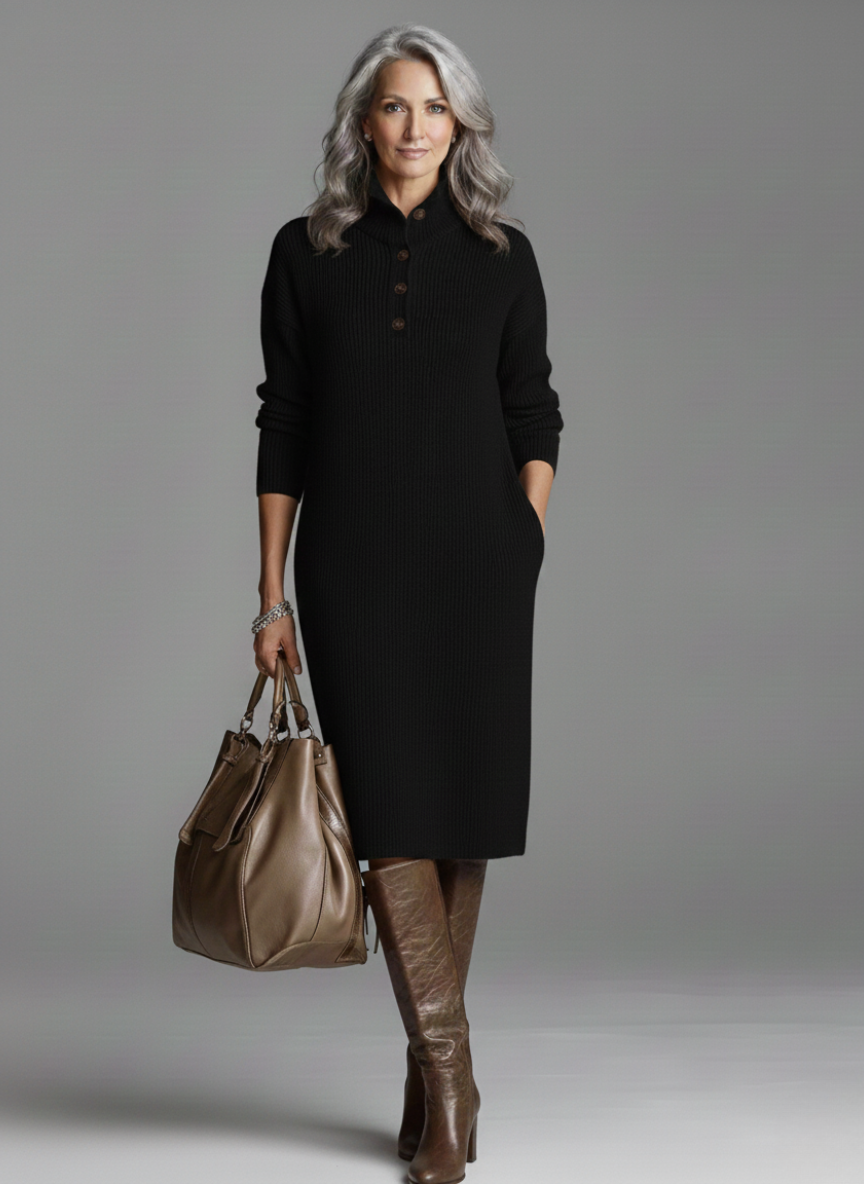 Nechama - Schickes Geripptes Midi Kleid