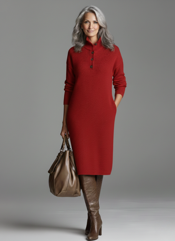 Nechama - Schickes Geripptes Midi Kleid