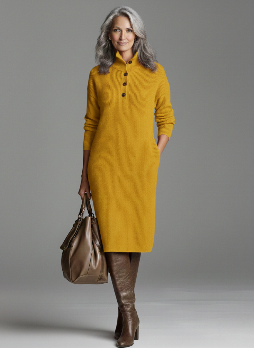 Nechama - Schickes Geripptes Midi Kleid