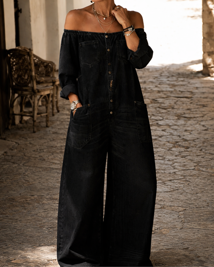 Elio - Jeans Jumpsuit Mit Schulterfreiem Ausschnitt