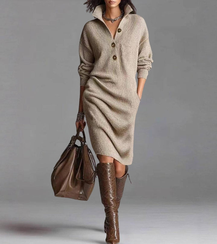 Toshiko – Elegantes Strickkleid Mit Langen Ärmeln