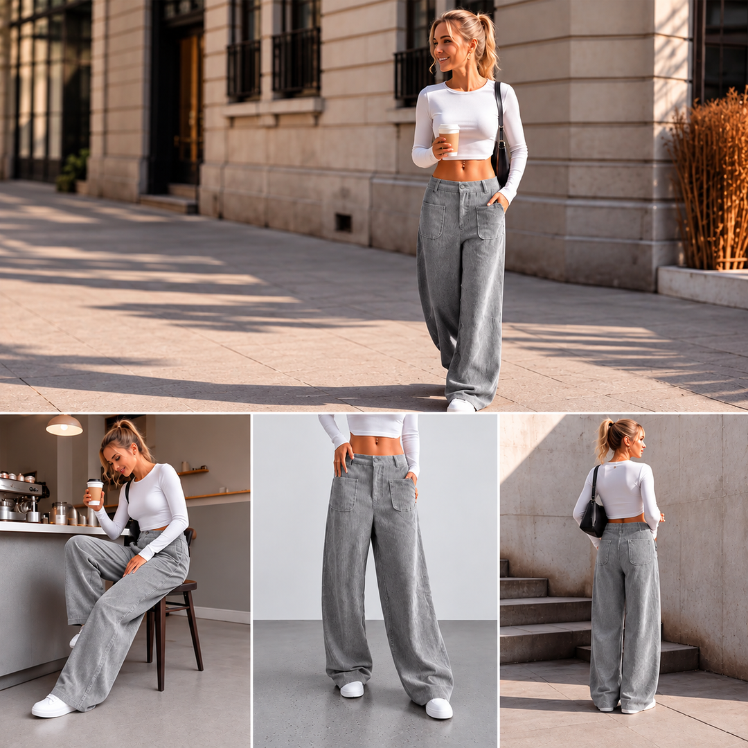 Jina – Hose Mit Weitem Bein Und Vordertaschen
