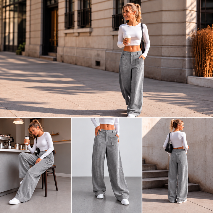Jina – Hose Mit Weitem Bein Und Vordertaschen