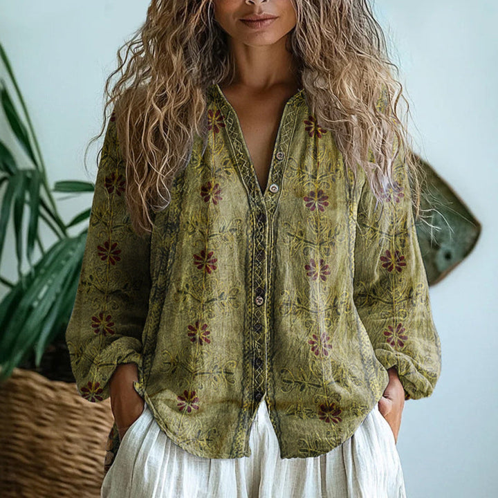 Ereinaa – Elegantes Hemd Mit Vintage-Blattmuster
