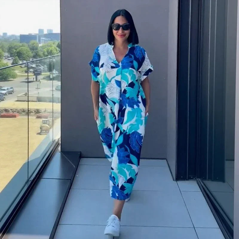 Gayathri - Schickes Maxi Kleid Mit Blumenmuster Und V-Ausschnitt