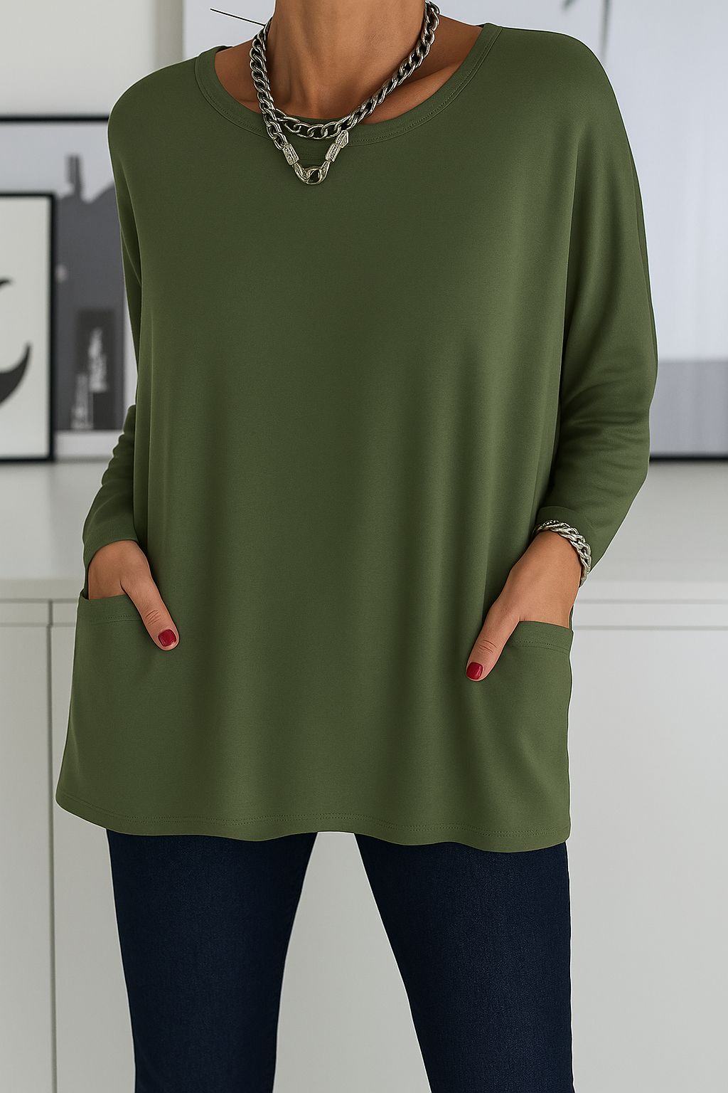 Noryn – Oversize-Pullover mit Rundhalsausschnitt und Taschen