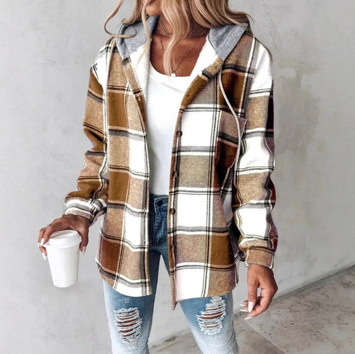 Liene – Karierte Hemd Jacke Mit Kapuze Und Knöpfen