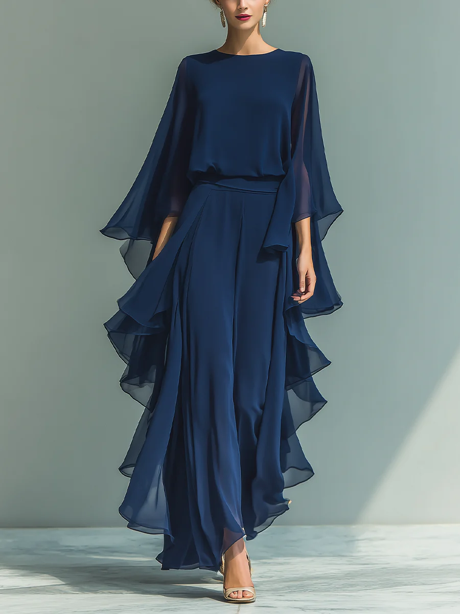 Elyssa – Elegantes Chiffon-Set Mit Rüschen