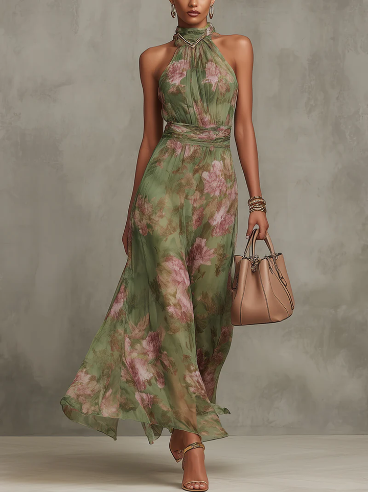 Livya – Elegantes Maxikleid mit Blumenmuster und Neckholder-Ausschnitt