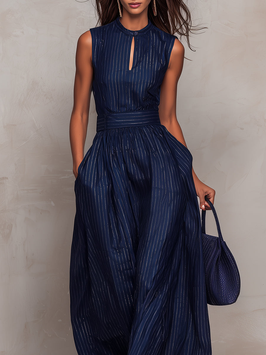 Minnien – Ärmelloser Jumpsuit mit Nadelstreifen und weitem Bein