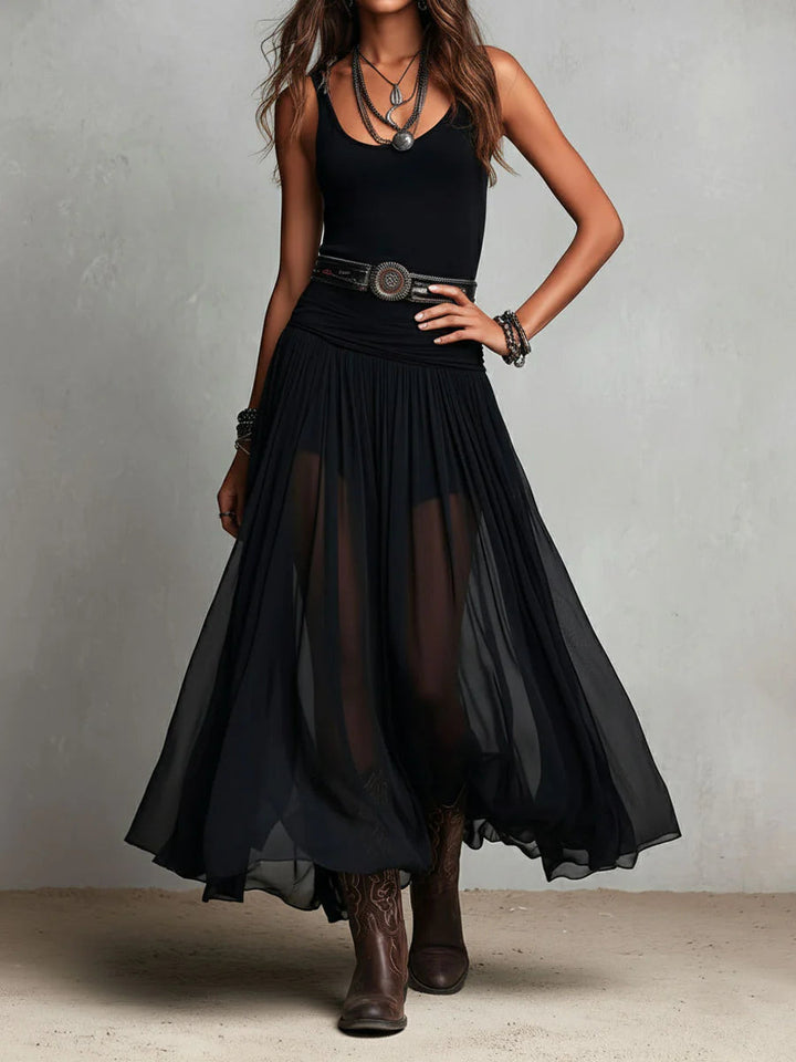 Odetta – Elegantes Maxikleid Aus Tüll Mit Gürtel