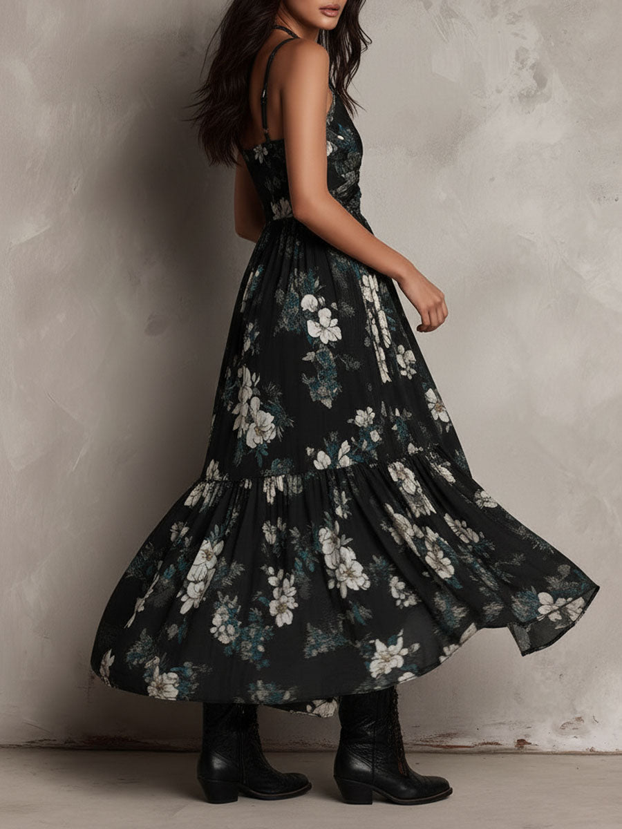 Meza – Trägerloses Maxikleid MIT Einem Floralen Boho-print