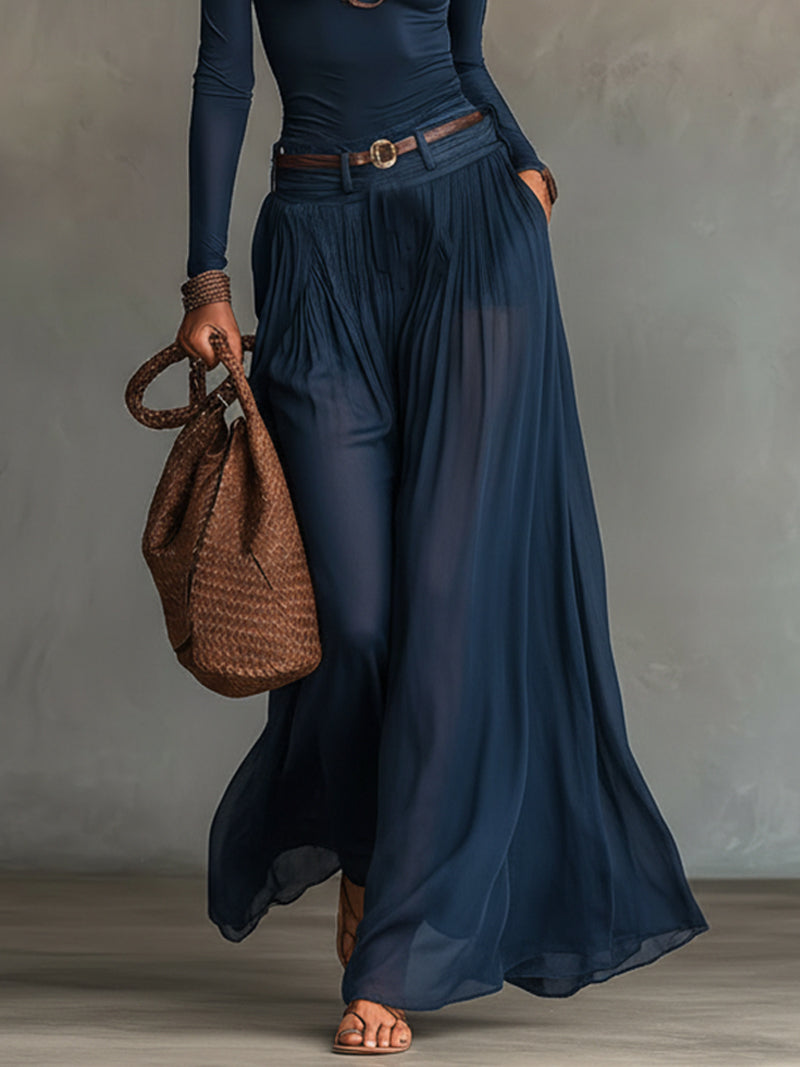 Hnisa – Ein-Schulter-Jumpsuit mit Plissee und weitem Hosenbein