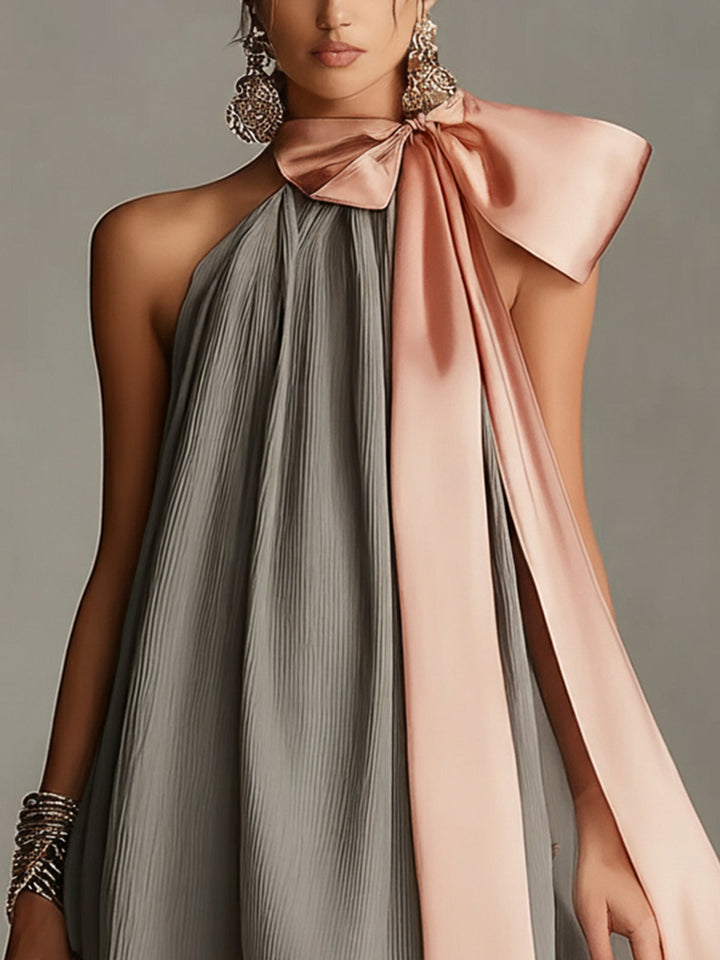 Robin – Satin-Minikleid mit rosa Schleife und Spitze