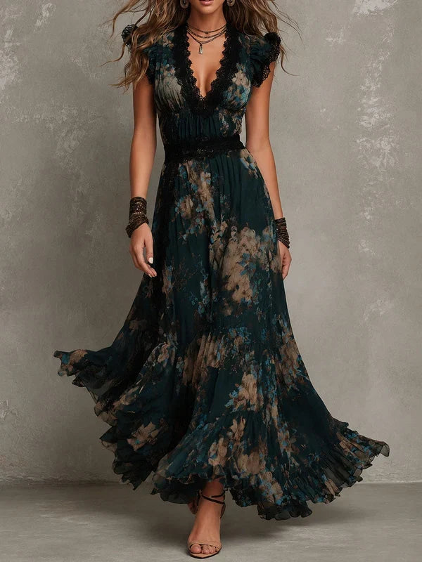 Alime – Maxikleid mit floralen Spitzenbesätzen