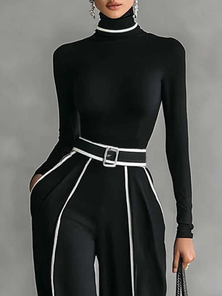 Karyssa – Rollkragenpullover und weit Geschnittene Hose mit Gürtel