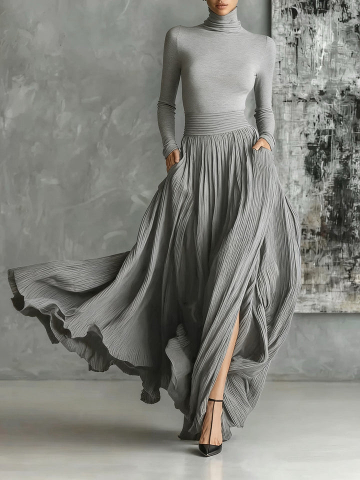 Keziah – Elegantes Langes Plissee Kleid