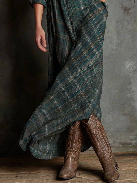 Jaelyn – Maxi Kleid Mit Grün Kariertem Revers