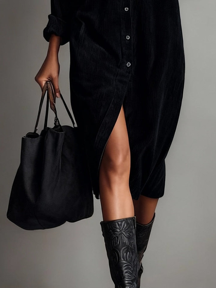 Nurcan – Hemdkleid mit Cord-Struktur und Taschen