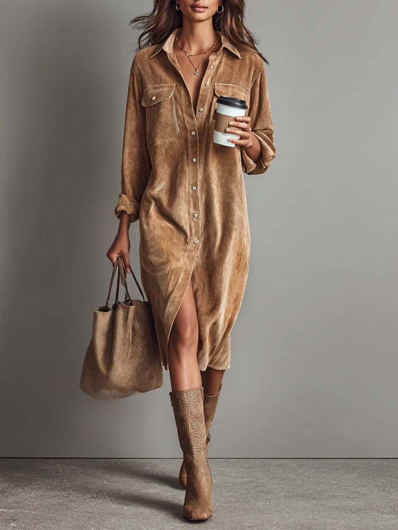 Nurcan – Hemdkleid mit Cord-Struktur und Taschen