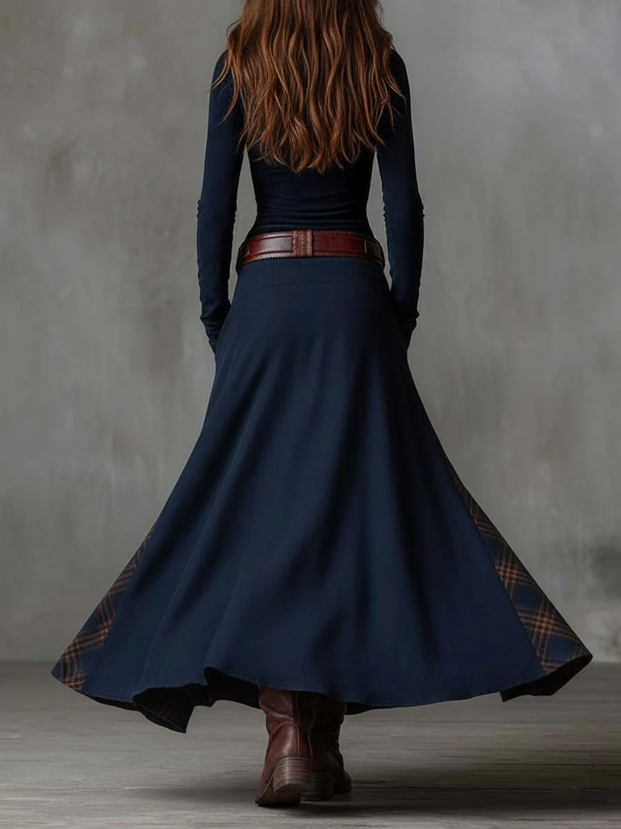 Eleza – Maxikleid Aus Kariertem Wildleder Mit Gürtel