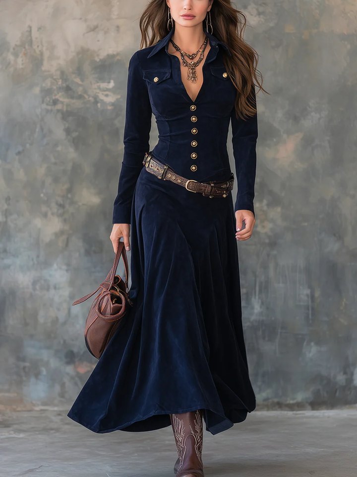 Jelissa – Maxikleid aus Wildleder mit Schlitz