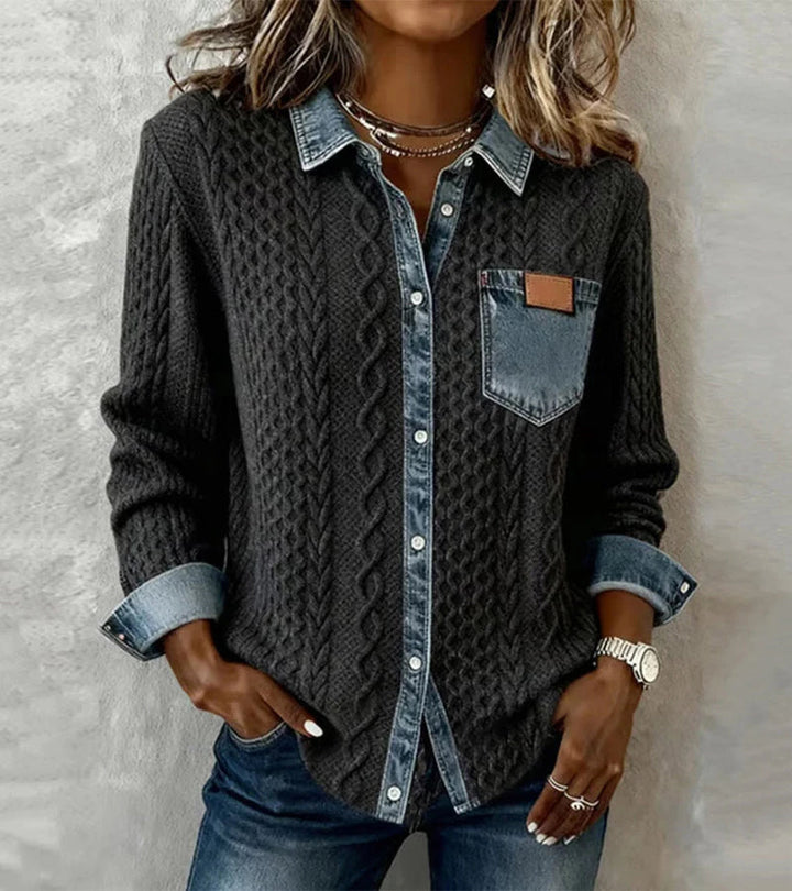 Bibianna – Langarm Hemd Mit Denim Patchwork