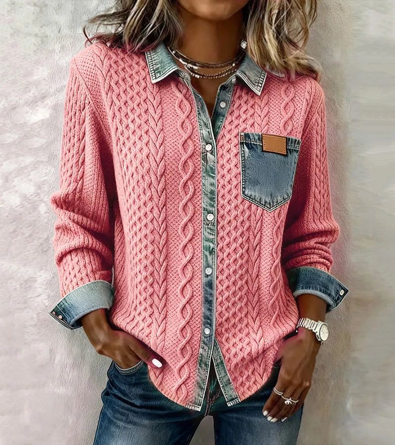 Bibianna – Langarm Hemd Mit Denim Patchwork