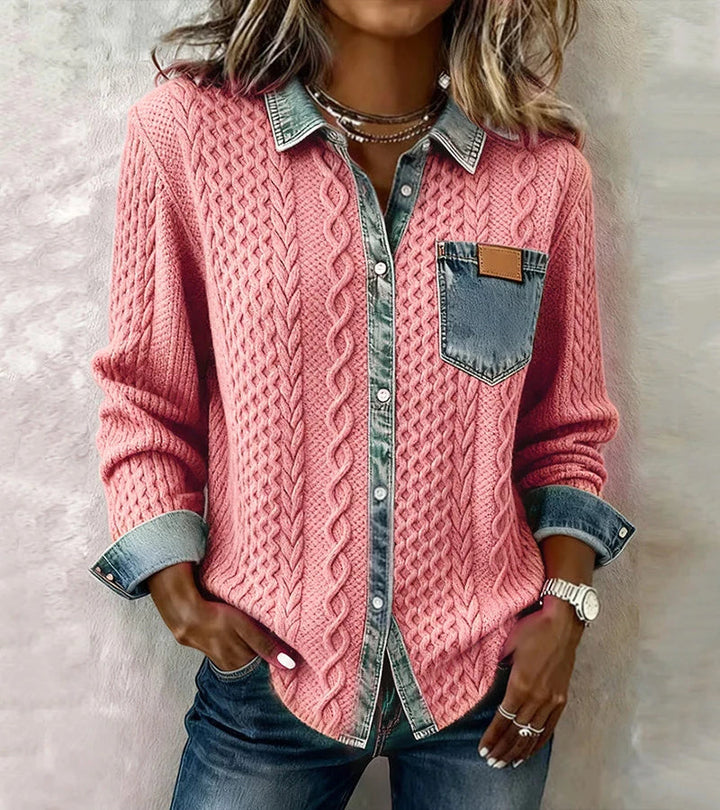 Bibianna – Langarm Hemd Mit Denim Patchwork